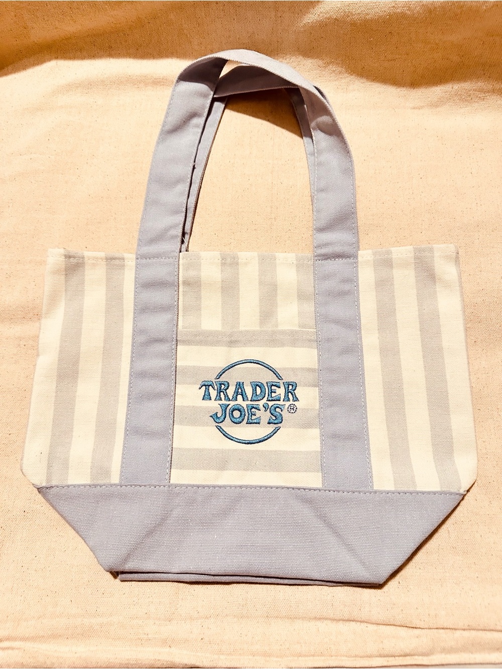 Trader Joe's | Tote | Trader Joe’s Striped Mini Canvas Tote Bag | Light Blue - Picture 2 of 11